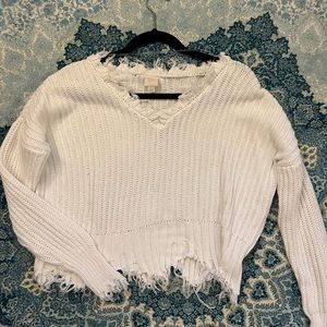 White frayed roan and Ryan sweater